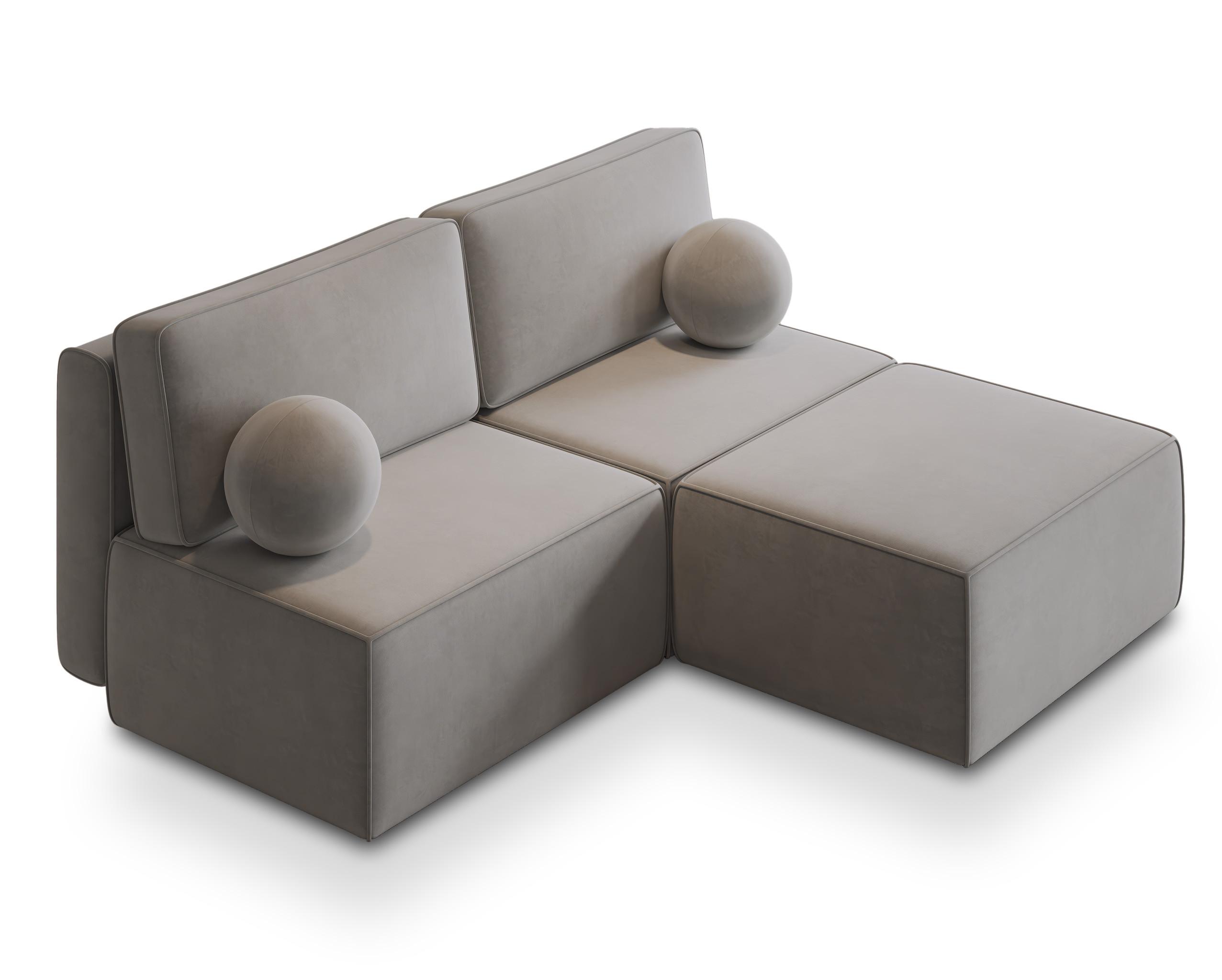 ECKSOFA VARNA M Hellgrau Velours-Stoff mit Schlaffunktion - Hellgrau/Grau, Holz/Kunststoff (196/158cm) - MASSENO