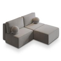 ECKSOFA VARNA M Hellgrau Velours-Stoff mit Schlaffunktion - Hellgrau/Grau, Holz/Kunststoff (196/158cm) - MASSENO