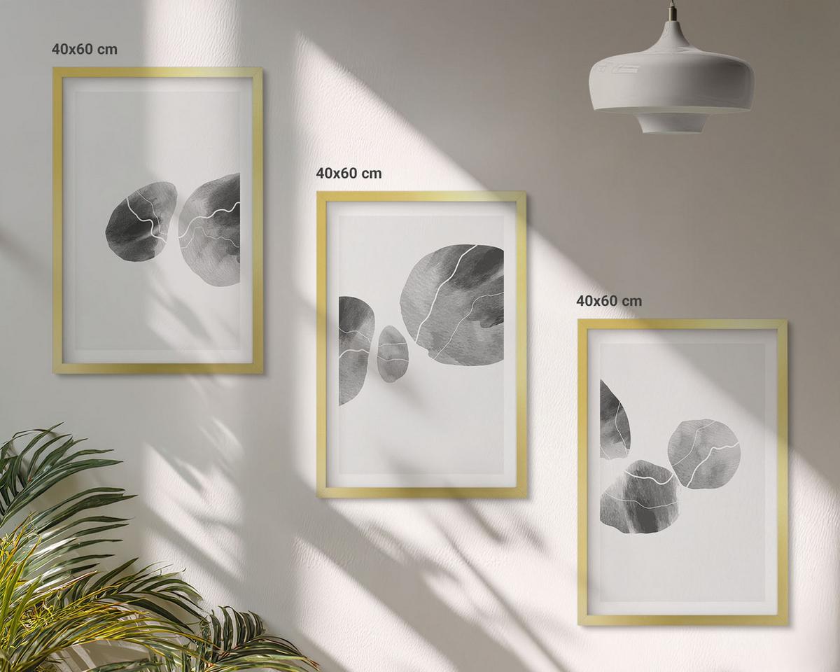 BILDER SET 3er Set - 40x60 cm Goldrahmen - Abstrakte Kunst, Farbspritzer - Goldfarben, Kunststoff (40/60cm) - TULUP