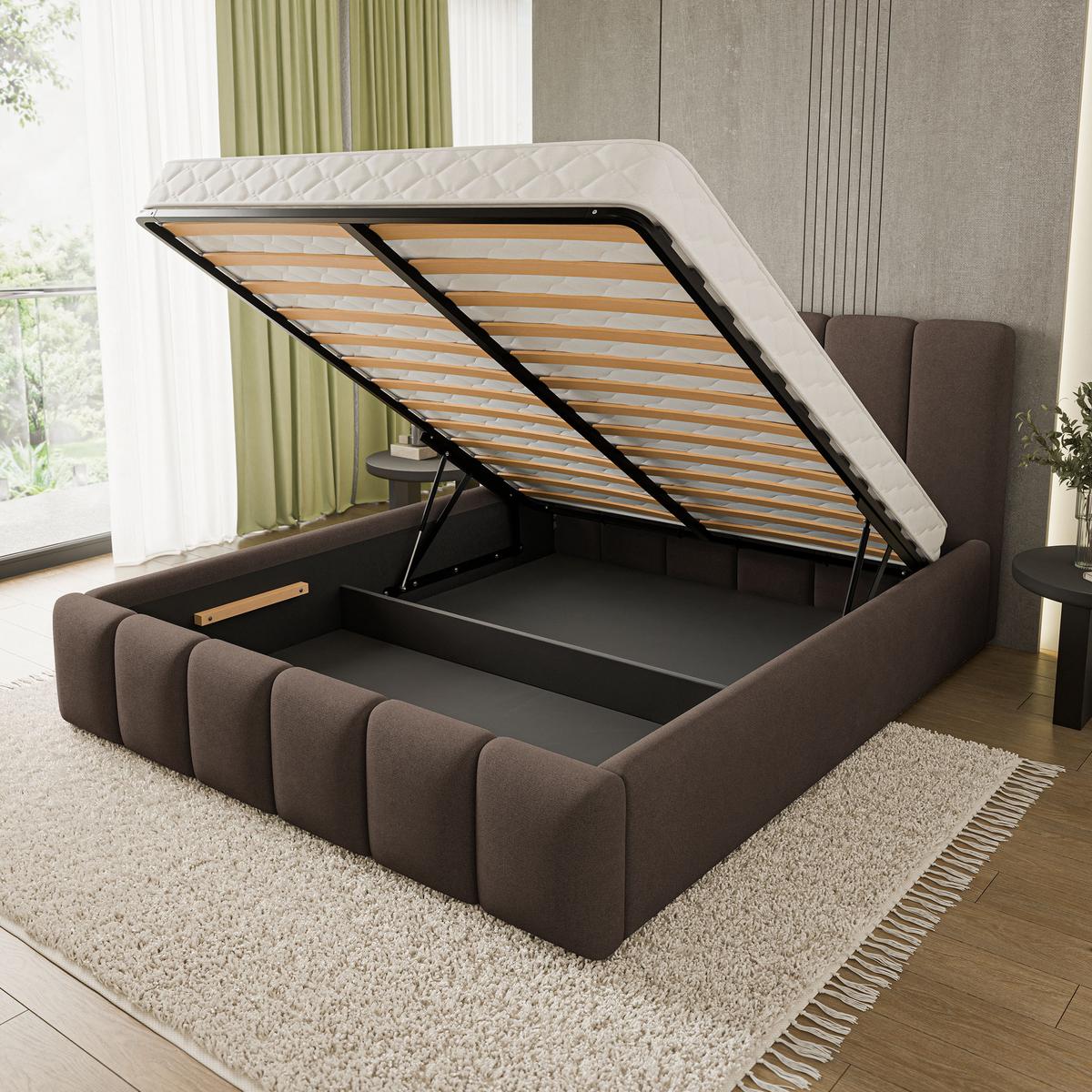 POLSTERBETT ATTORA SR 160x200 cm mit Bettkästen - Braun - Braun, Holz (160/200cm) - MASSENO
