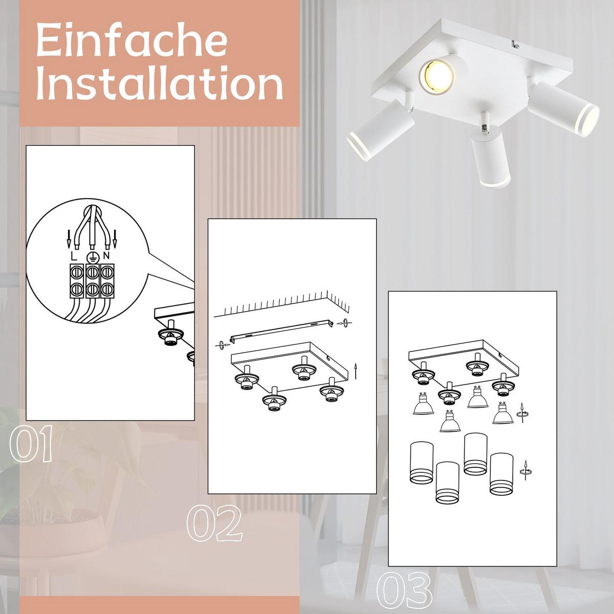 DECKENSTRAHLER Adelebsen 4-flammig 25/25/17 cm - Weiß, Metall (25/25/17cm) - Nettlife