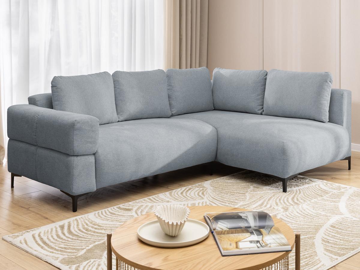 ECKSOFA Cardea in Bubble-Optik aus weichem Grau Strukturstoff mit hohem Sitzkomfort - Ottomane rechts - Schwarz/Grau, Holz/Textil (230/170cm) - S-Style