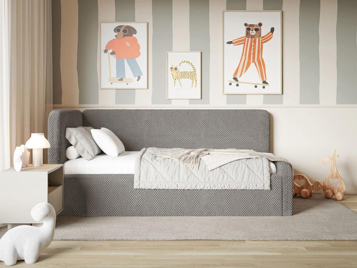 JUGENDBETT Fanko Plüsch Taupe 90x200 cm - Graubraun/Schwarz, Kunststoff/Textil (90/200cm) - Selsey