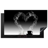 HERDABDECKPLATTE Kaffee - Herz - Schwarz und weiß - Tassen Induktionsschutz 91.2x52 cm - Weiß, Kunststoff (91.2/52/0.2cm) - MuchoWow
