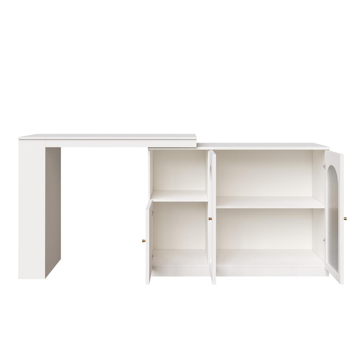 BARSCHRANK 360° drehbar & weiß mit glastüren & flexiblem bartisch - Weiß, Holzwerkstoff (40/120/97cm) - Urban Meuble