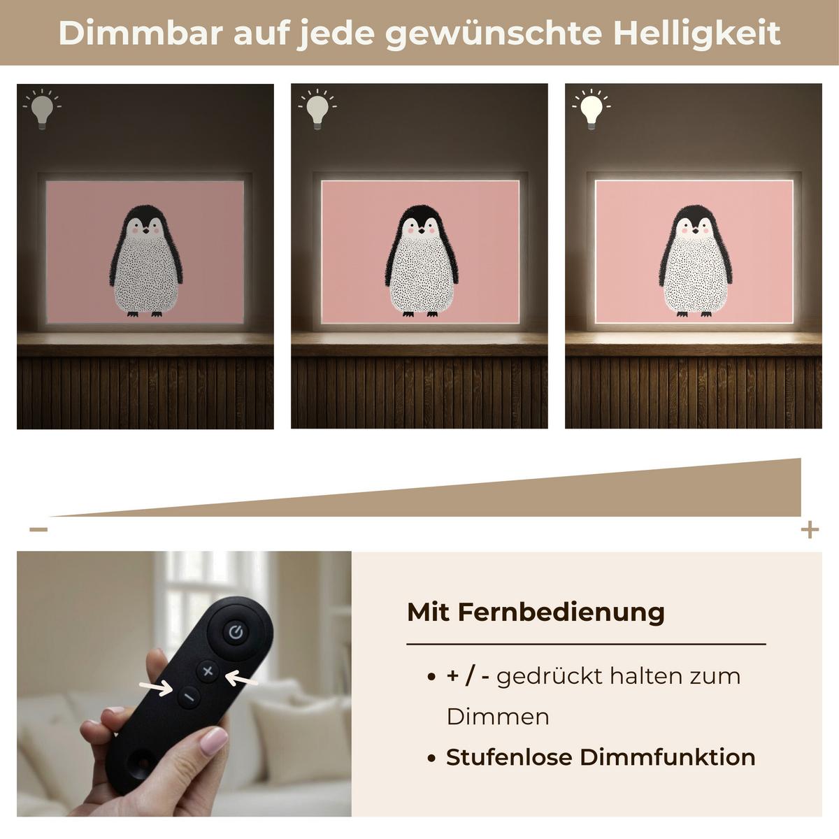 WANDLEUCHTE MIT AKKU Pinguin - Punkte - Minimalistisch - Rosa 40x30 cm - Rosa, Holzwerkstoff (40/30/8cm) - OnlyWow