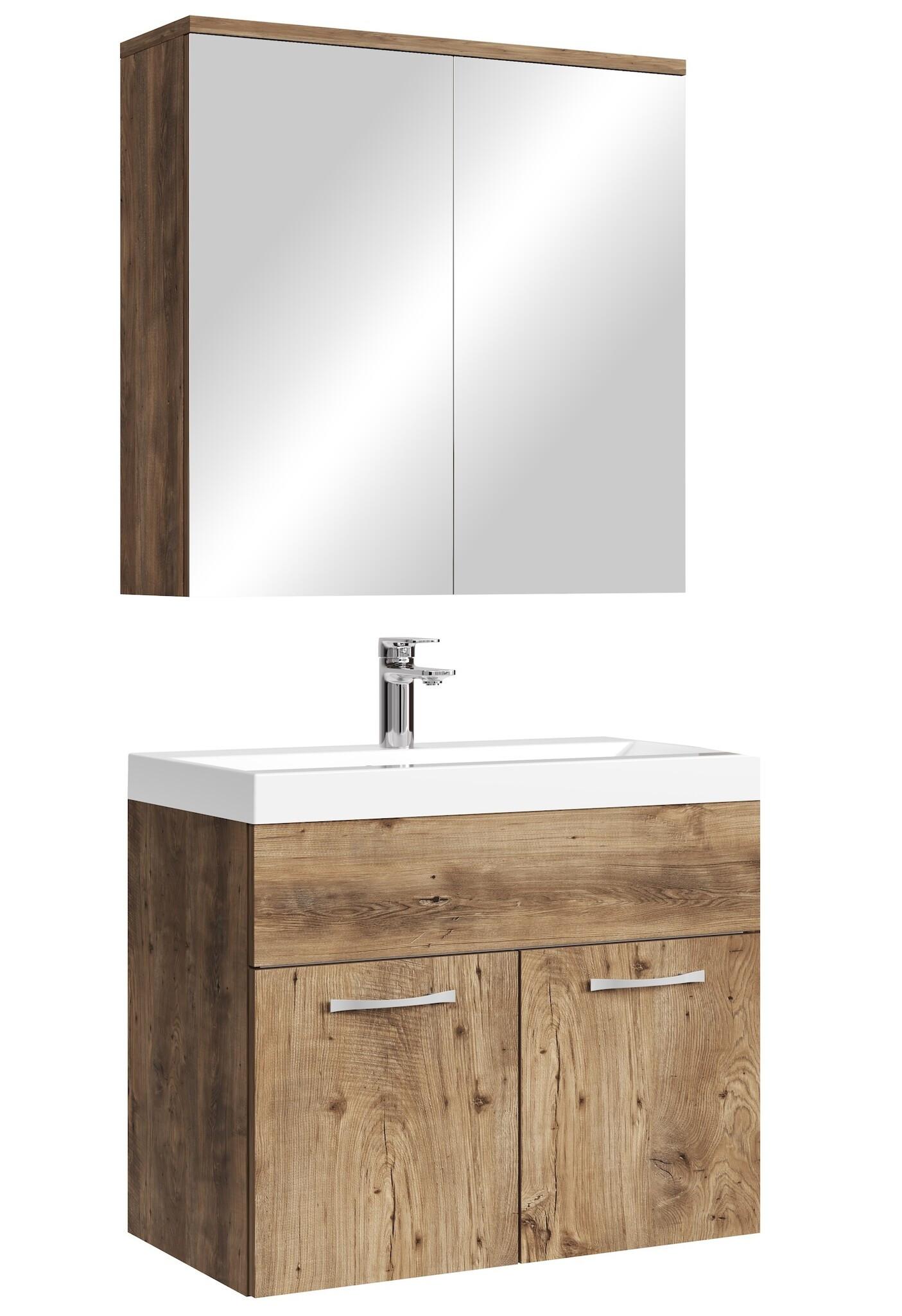 BADMÖBEL-SET Montreal 3 Teile Braun Eiche - 60 x 35 x 51 cm - Eichefarben/Braun, Holz (60/53/35cm) - Badplaats