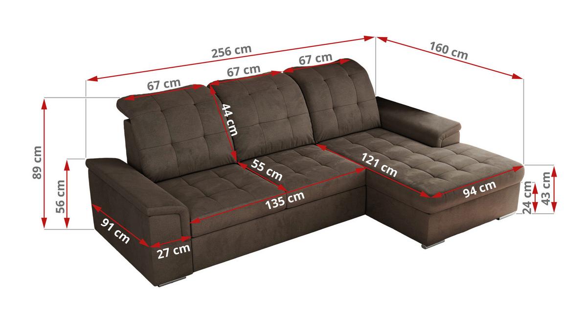 ECKSOFA MADRITO L - Braun Velorus - Rechts - Silberfarben/Braun, Textil/Metall (256/160cm)