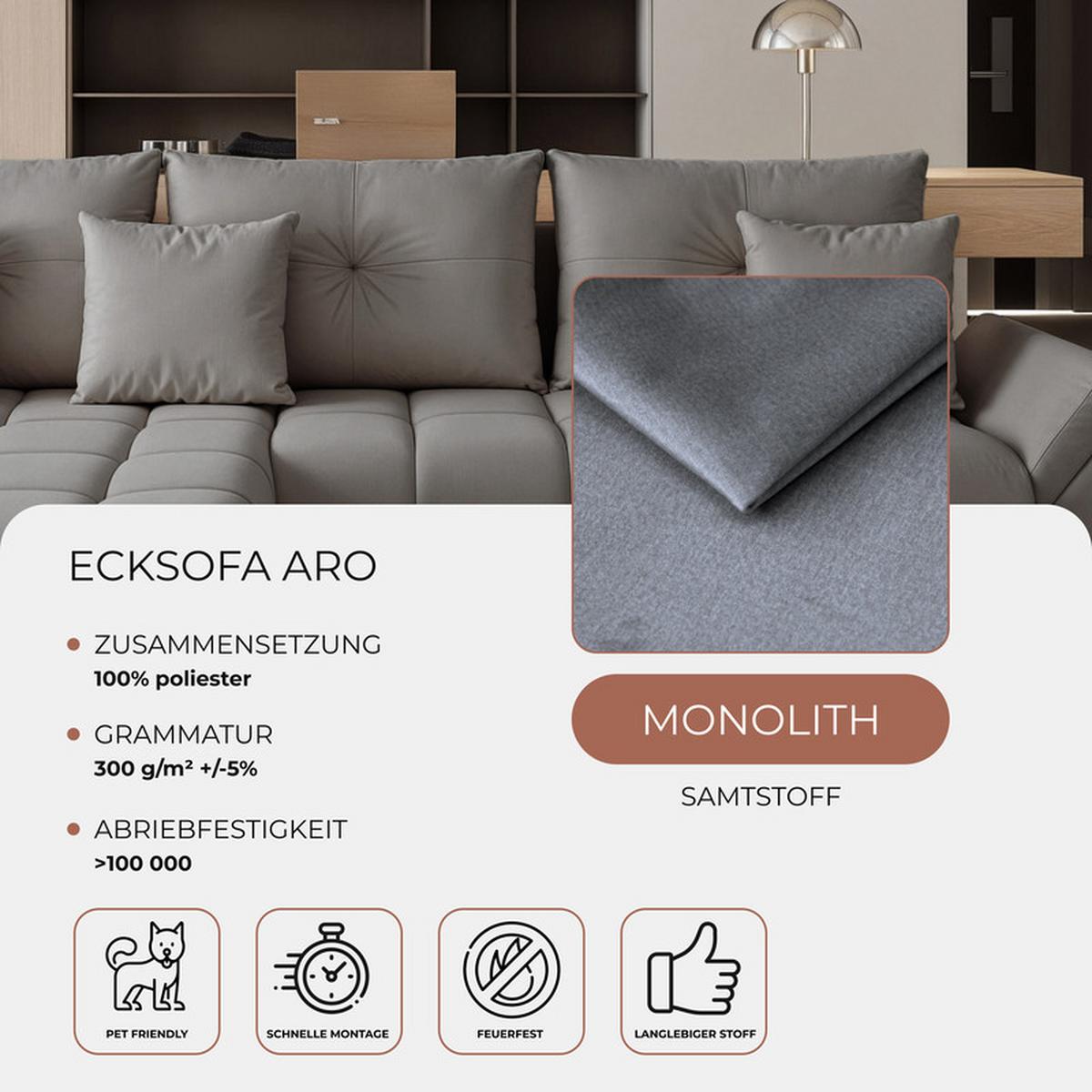 ECKSOFA ARO mit Schlaffunktion und Bettkasten Grau - Schwarz/Grau, Kunststoff/Textil (280/190cm) - Idohome