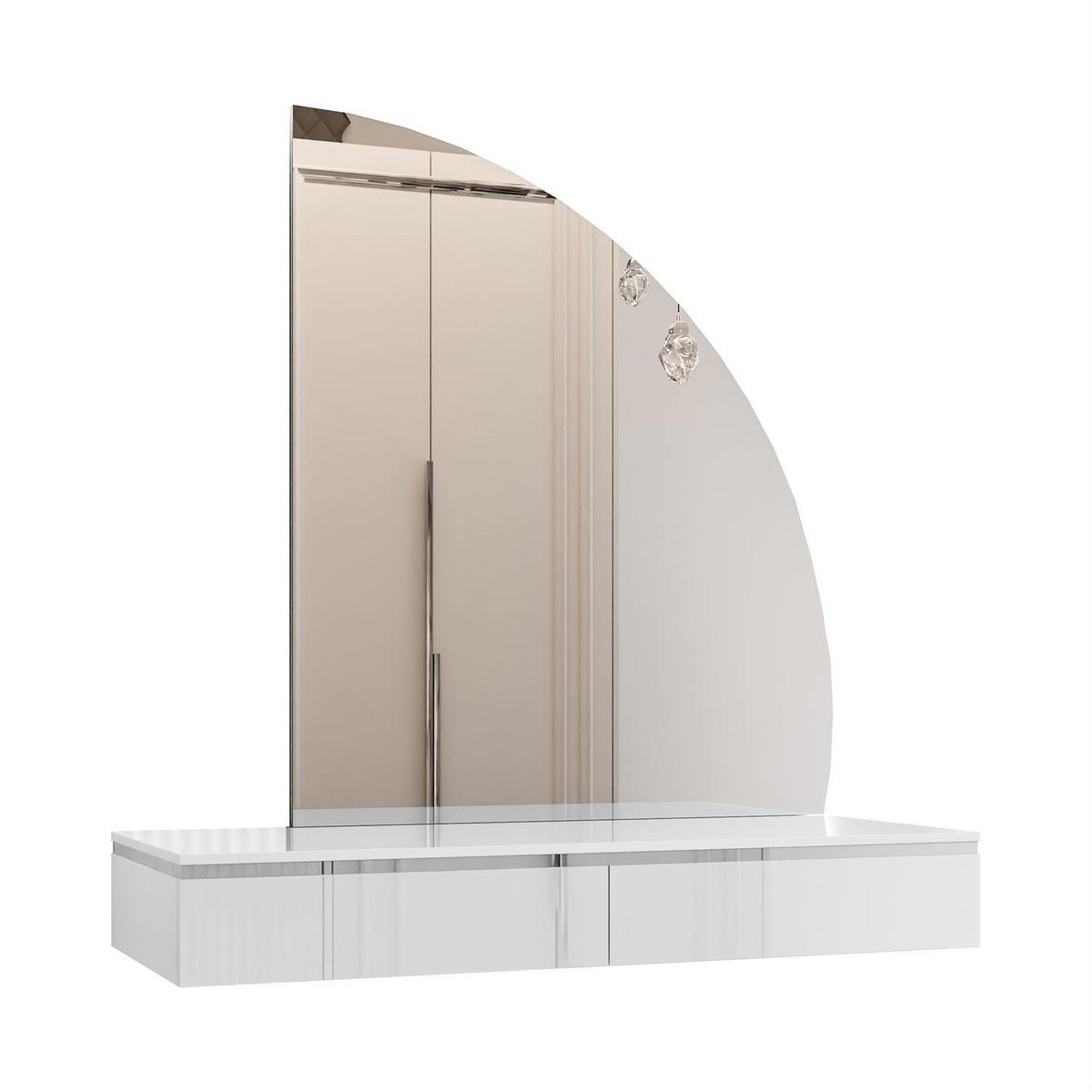 SCHMINKTISCH AURORA-Q SILVER Hängend mit Spiegel Hochglanz Weiß - Weiß Hochglanz, Holzwerkstoff (102/15/43.6cm) - Lookway