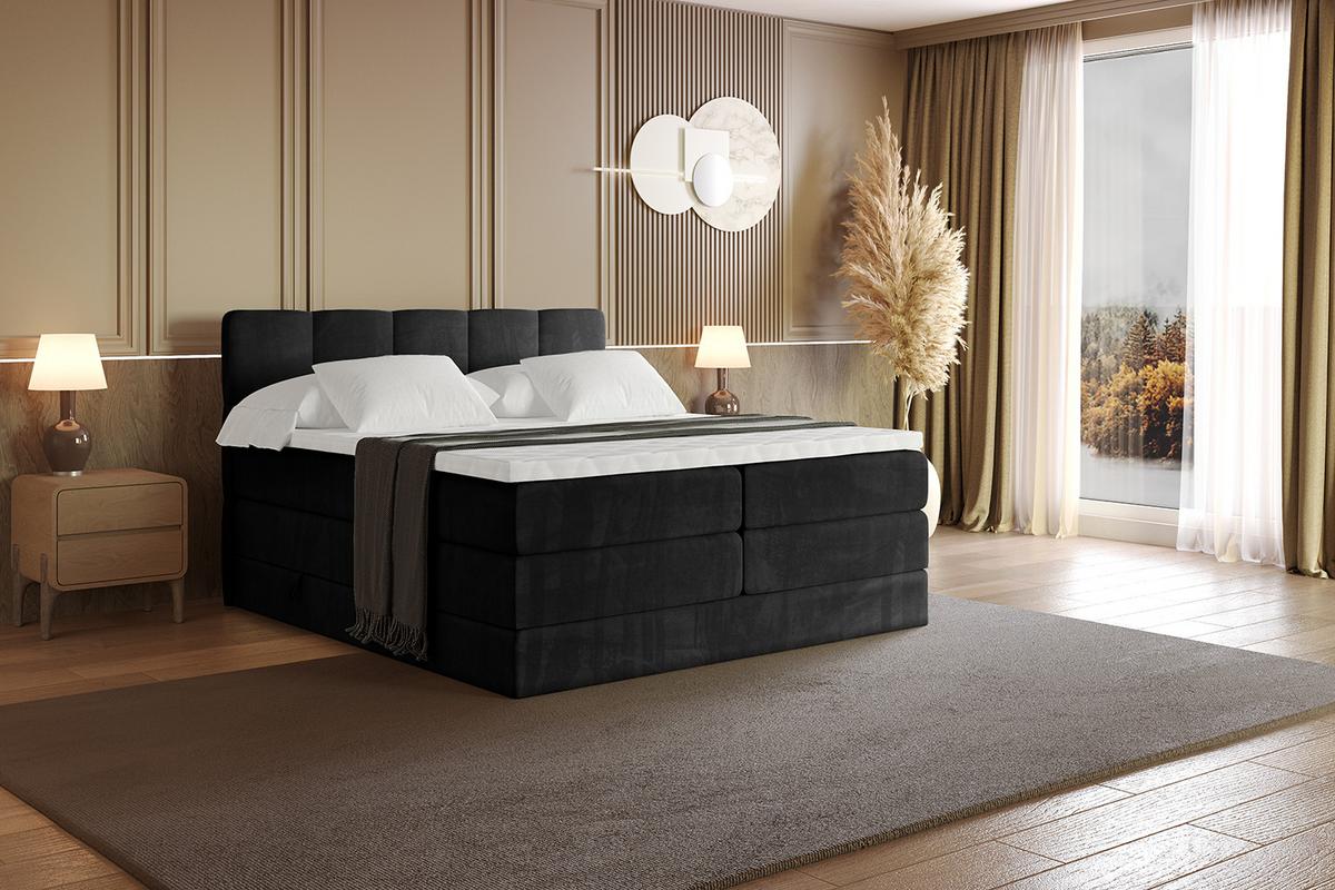 BOXSPRINGBETT mit Matratze H3|H4 und Lattenrost - LIRO KING-140x200 - Schwarz Casablanca - Schwarz, Holzwerkstoff (140/200cm) - ALTDECOR
