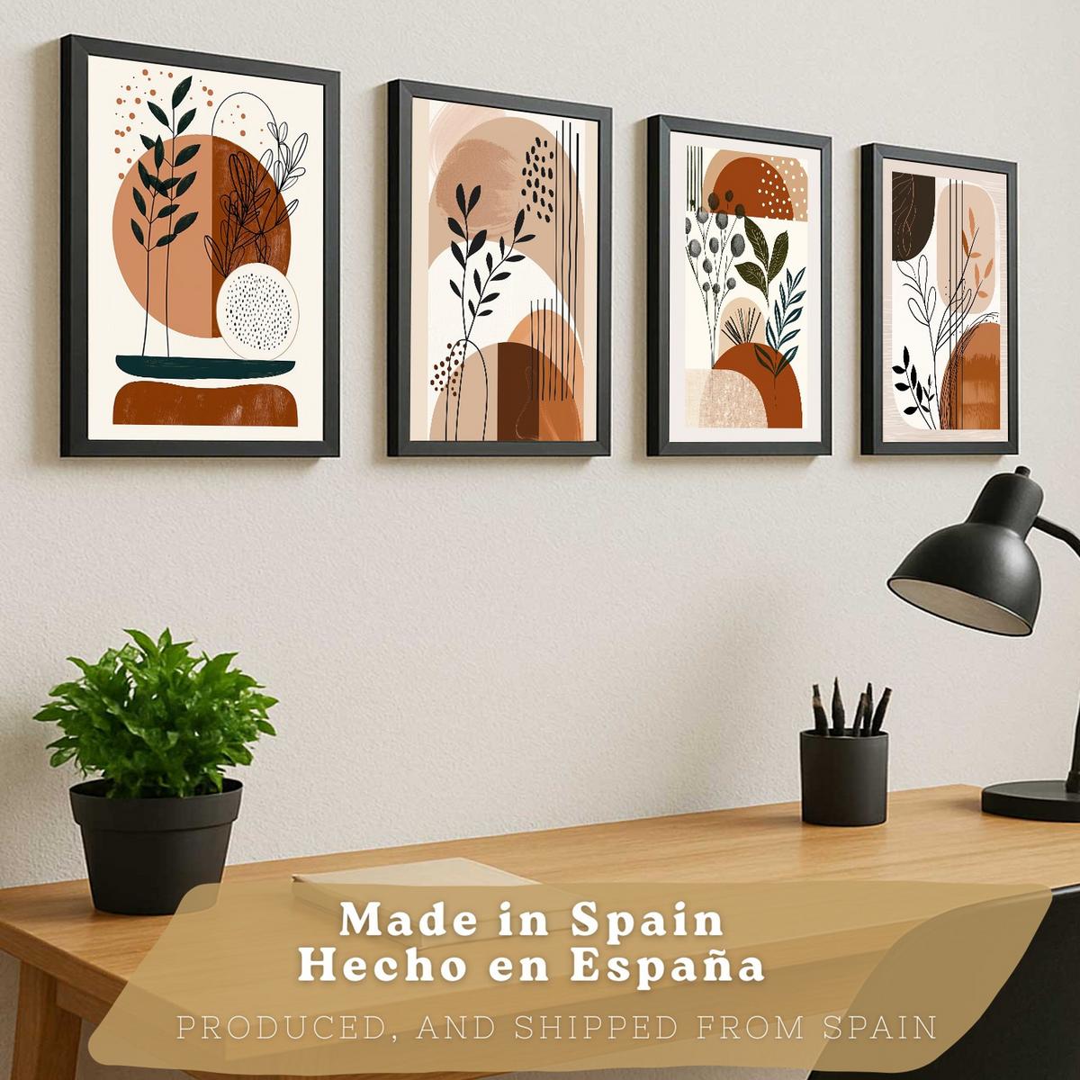 POSTER 4er Kunstdruck-Set Wandbilder Botanisch Abstrakt modern Wohnzimmer Deko, Schlafzimmer, Küche, Badezimmer Schwarzer Rahmen A4 - Schwarz, Papier (29.7/1/21cm) - Nacnic