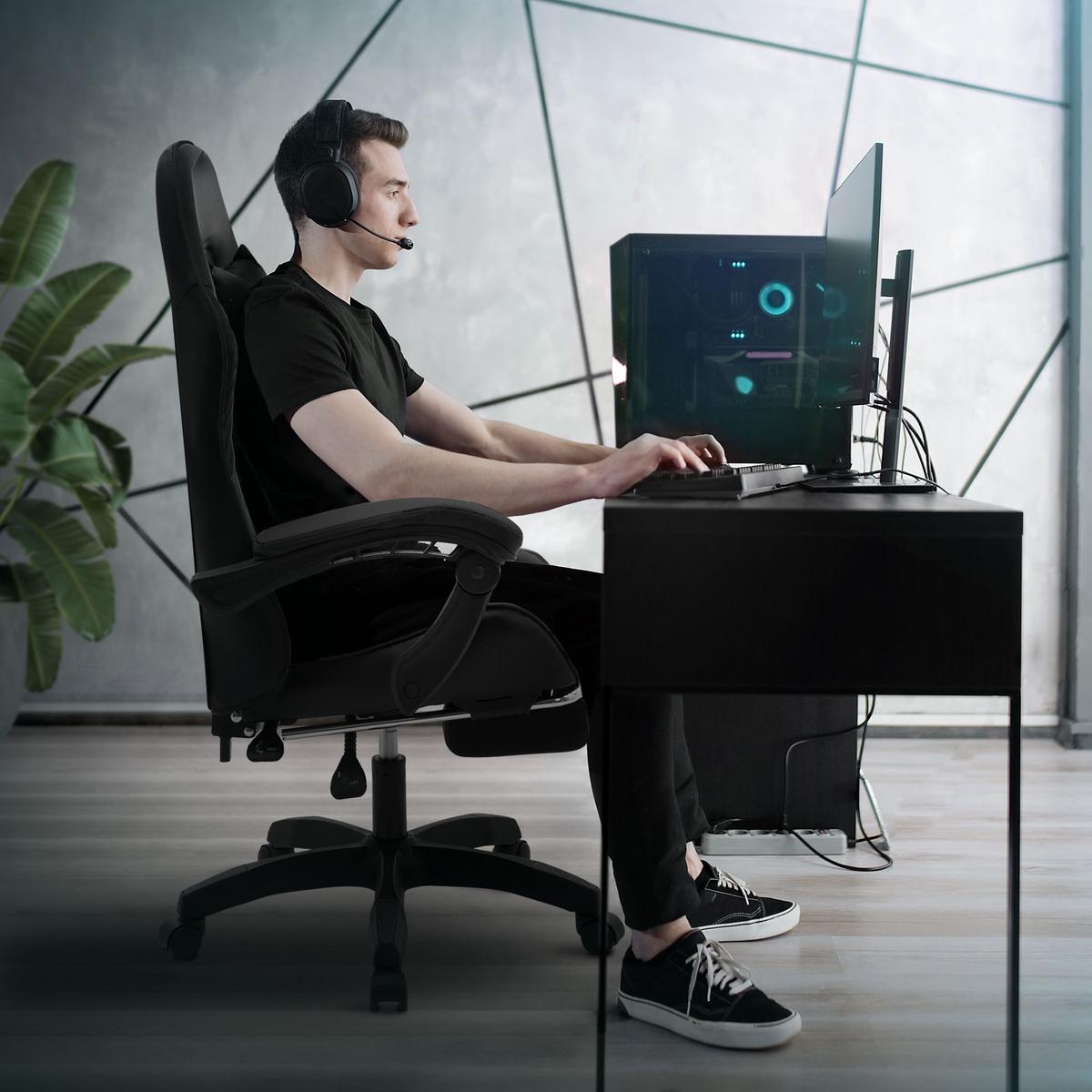GAMINGSTUHL Schwarz aus Kunstleder - Schwarz, Kunststoff/Metall (62/119/62cm) - ML-DESIGN