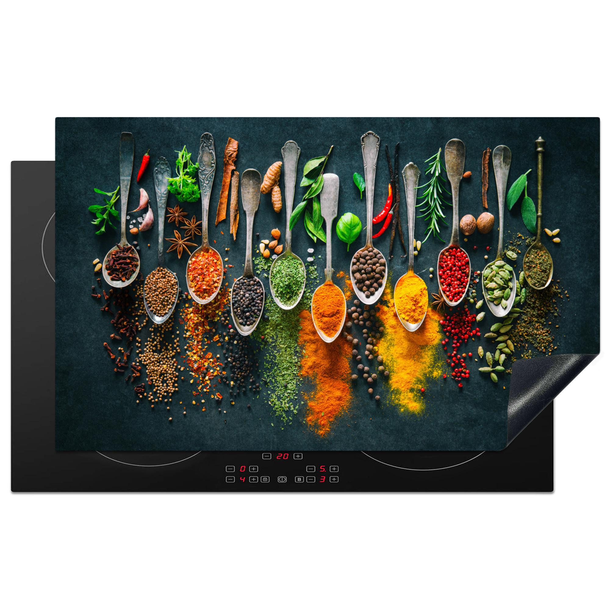 HERDABDECKPLATTE Kräuter - Gewürze - Löffel Ceranfeldabdeckung 85x52 cm - Multicolor, Kunststoff (85/52/0.2cm) - MuchoWow