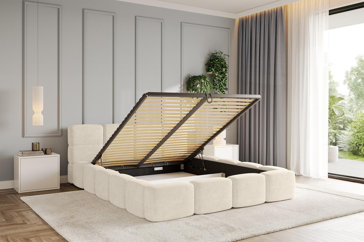 POLSTERBETT mit Bettkasten und Lattenrost, Bett mit Kopfteil, Boxbett ohne Matratze, Doppelbett mit Stauraum - NATA-v1 200x200 Beige - Cappuccino, Holzwerkstoff/Textil (200/200cm) - ALTDECOR