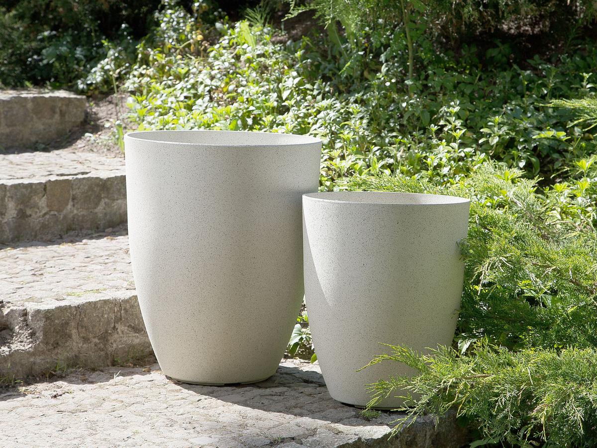 BLUMENTOPF cremeweiß rund 35/35/42 cm Croton - Weiß, Stein (42cm) - Beliani
