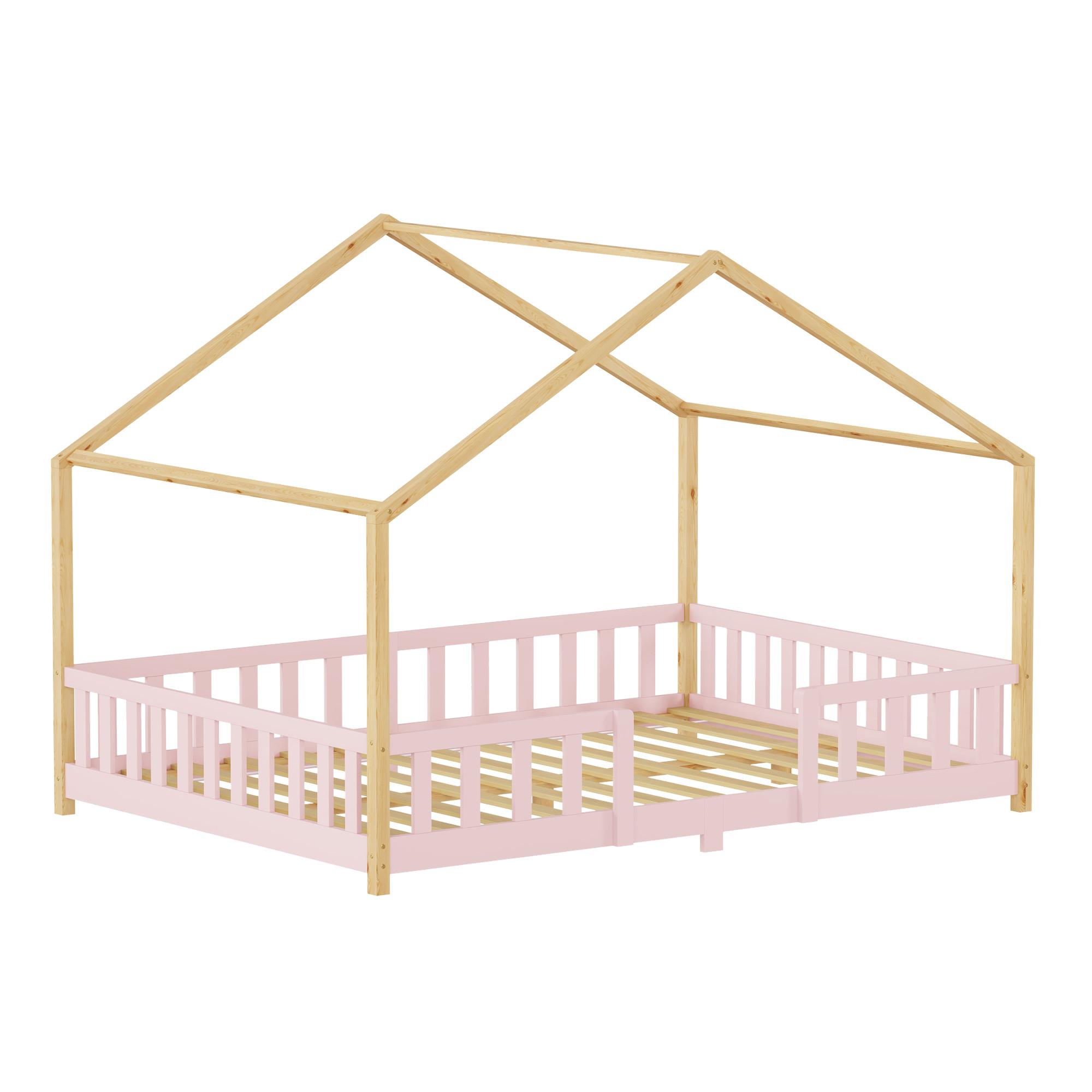 HAUSBETT Treviolo - Pink/Naturfarben, Holz (140/200cm) - [en.casa]