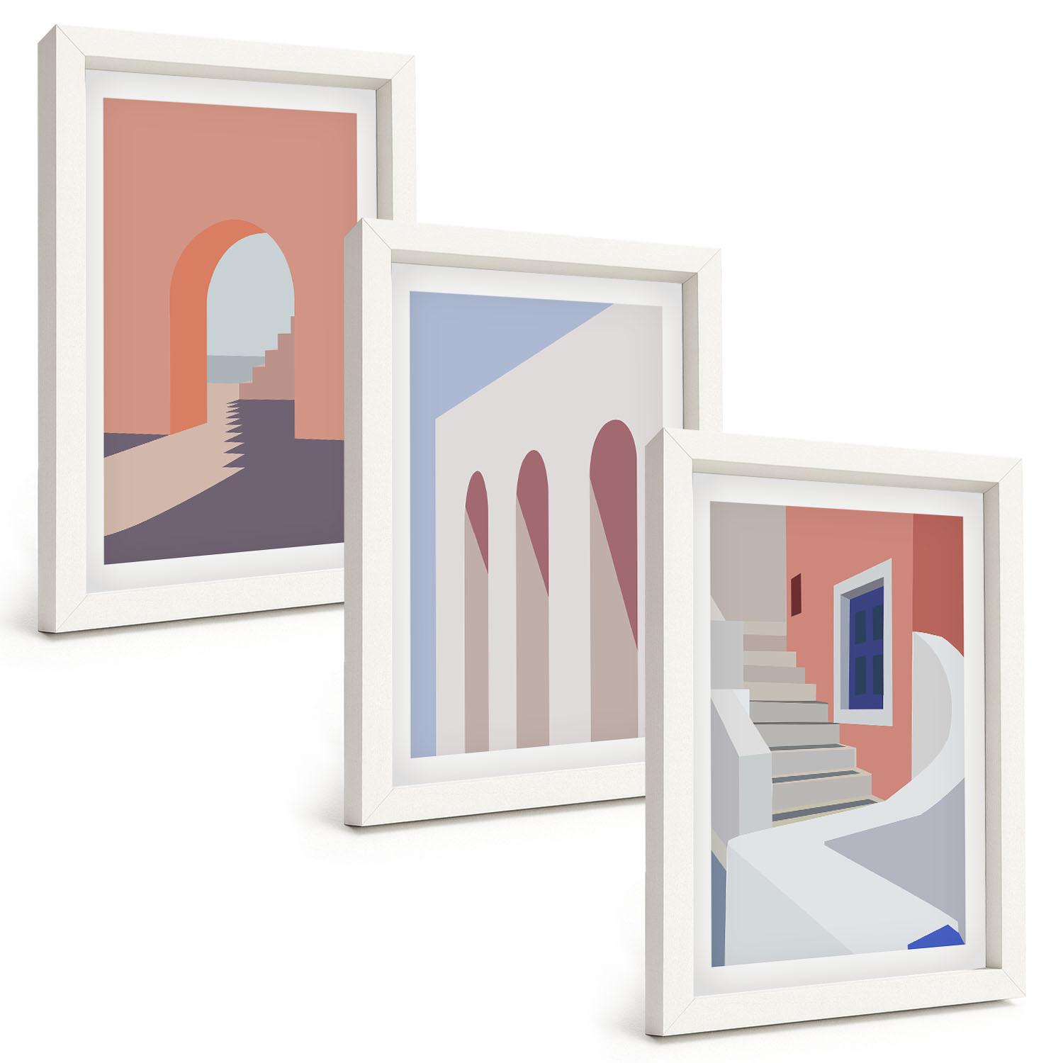 BILDER SET 3er Set - 20x30 cm Weißer Rahmen - Minimalistische Architekturillustrationen - Weiß, Kunststoff (20/30cm) - TULUP