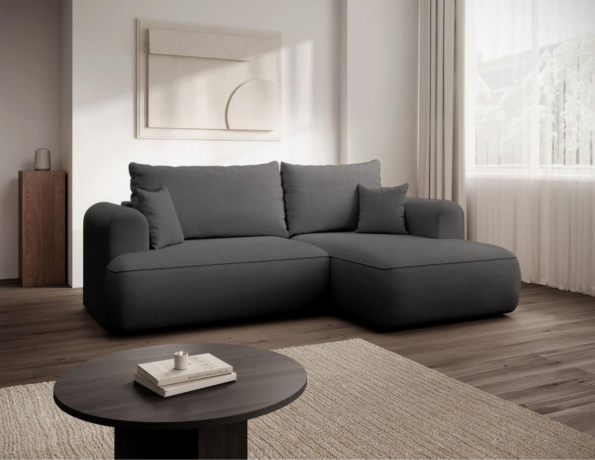 ECKSCHLAFSOFA Ovo Mini Dunkelgrau Easy-Clean-Chenille-Bezug - Dunkelgrau/Schwarz, Kunststoff/Textil (156/238cm) - Selsey