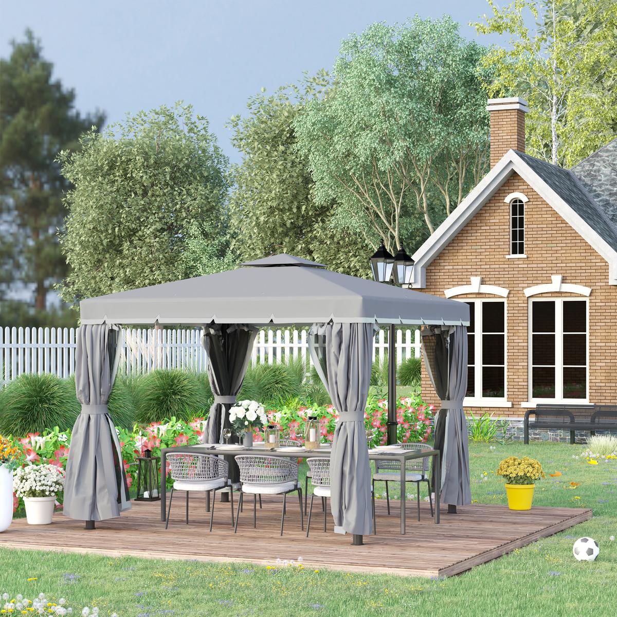 PAVILLON, Dunkelgrau, Aluminium, Metall, Polyester - Dunkelgrau, Metall (2.96/2.65/2.96cm) - Outsunny
