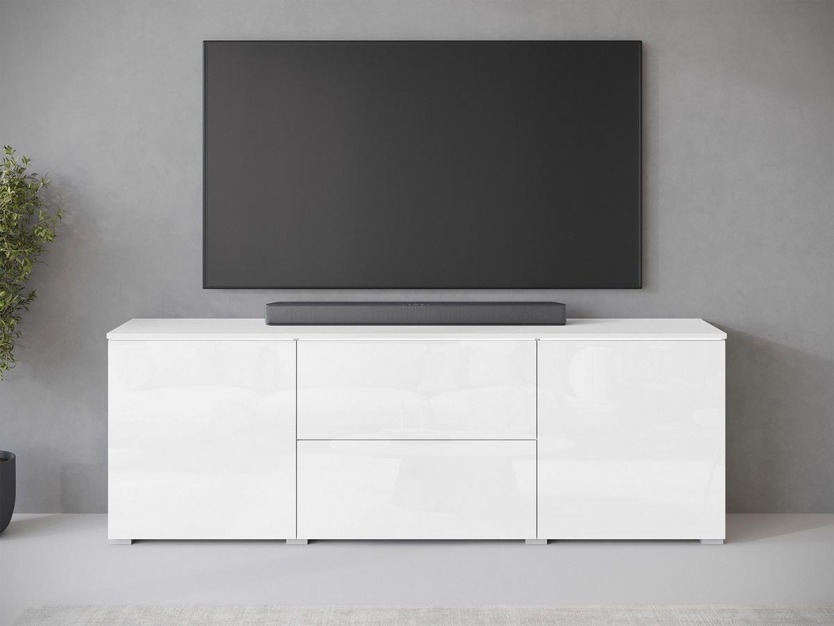 TV-LOWBOARD Vera 180 mit weißer LED Beleuchtung - Weiß Hochglanz/Silberfarben, Holzwerkstoff/Kunststoff (180/62/35cm) - MIRJAN24