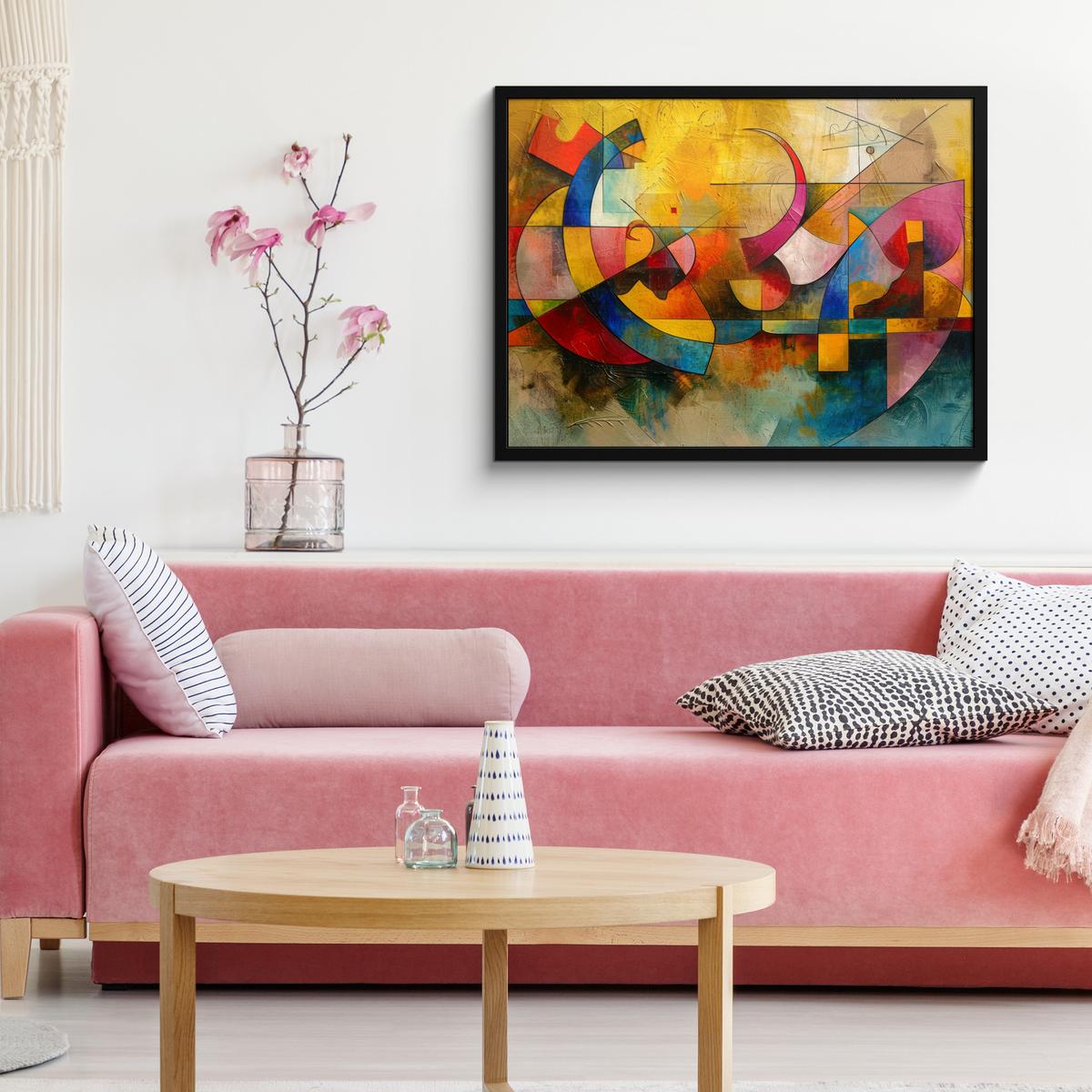 POSTER MIT RAHMENGERAHMTES BILD Kunst - Abstrakt - Modern 80x60 cm - Gelb, Papier (80/60cm) - MuchoWow