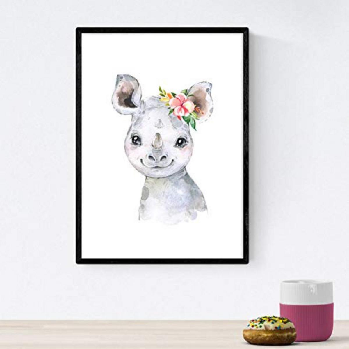 POSTER Set mit 4 Girafa Affe Nashorn und Erdmännchen A4 Rahmenlos - Klar, Papier (29.7/3cm) - Nacnic
