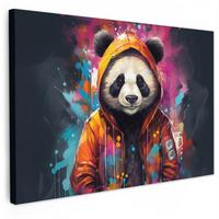 LEINWANDBILD Panda - Jacke - Graffiti - Orange XXL 150x100 cm - Orange, Textil (150/100cm) - MuchoWow