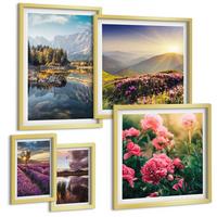 BILDER SET 5er Set - 50x50 cm & 20x30 cm & 40x60 cm Goldrahmen - Blumengarten, Bergwiese, Wasser - Goldfarben, Kunststoff (40/60cm) - TULUP
