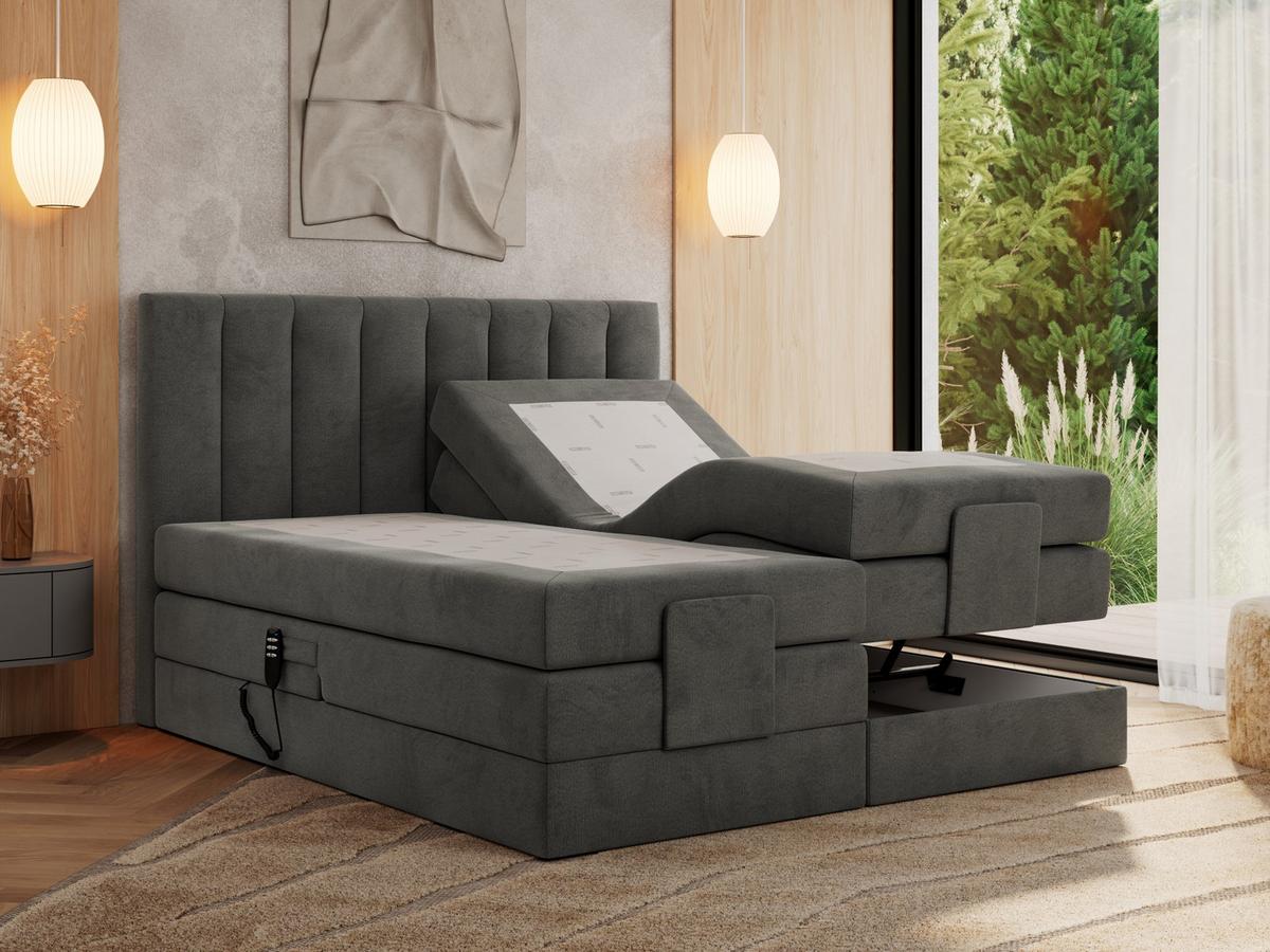 BOXBETT COMFORTO 140/200 - Dunkelgrau Velvet - H4 - Dunkelgrau, Holz/Textil (140/200cm) - MKS