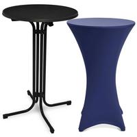 STEHTISCH Bellini Ø 70cm Schwarz mit Stella Stehtischhusse Ø 70cm Blau - Blau/Dunkelrot, Metall (70/70/110cm) - Beautissu 