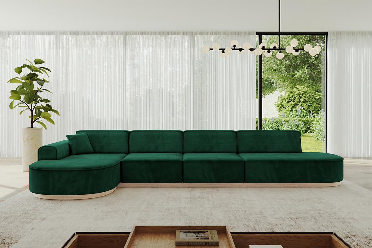 ECKSOFA Ottomane Links MARI-L3-v1 - 413x171x83 cm Grün Velours - Grün, Holzwerkstoff/Textil (413/171cm) - ALTDECOR