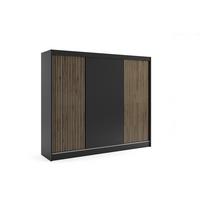 KLEIDERSCHRANK VILAN mit Lamel/LED - 250 cm - Schwarz|Eiche Wotan - Eiche Wotan/Schwarz, Holzwerkstoff (250/215/61cm) - ALTDECOR