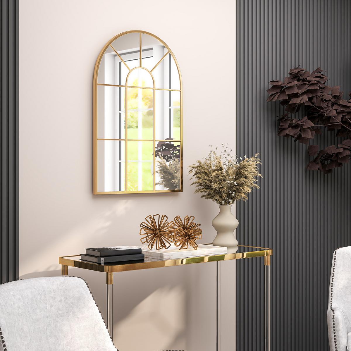 WANDSPIEGEL Fensterspiegel 91 x 60 cm Dekorativ Spiegel mit Metallrahmen Gold - Goldfarben, Glas/Metall (2/60/91cm) - HOMCOM