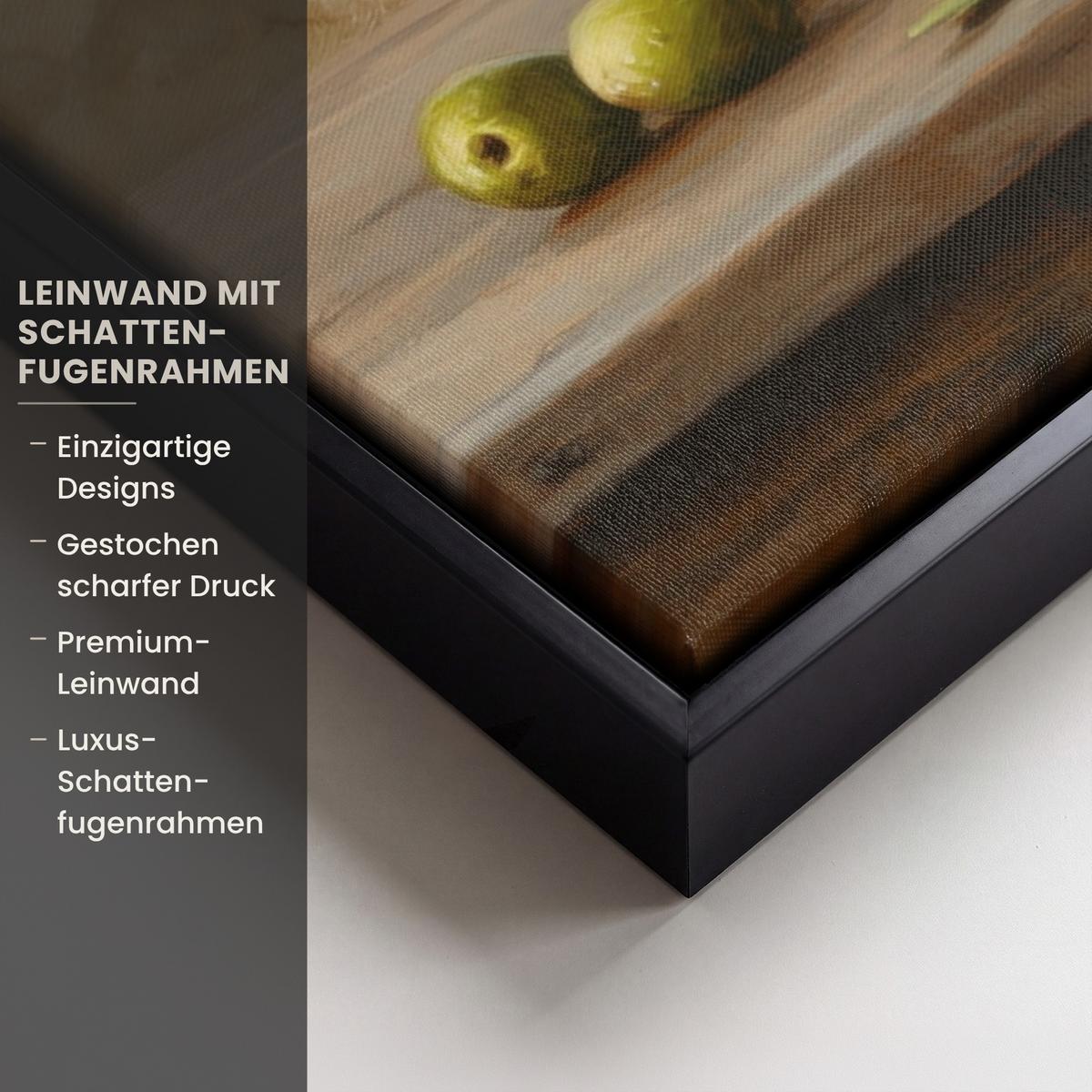 LEINWAND Bilder mit Rahmen - Oliven - Stilleben - Vintage - 100x70 - Olivgrün, Textil (100/70cm) - MuchoWow