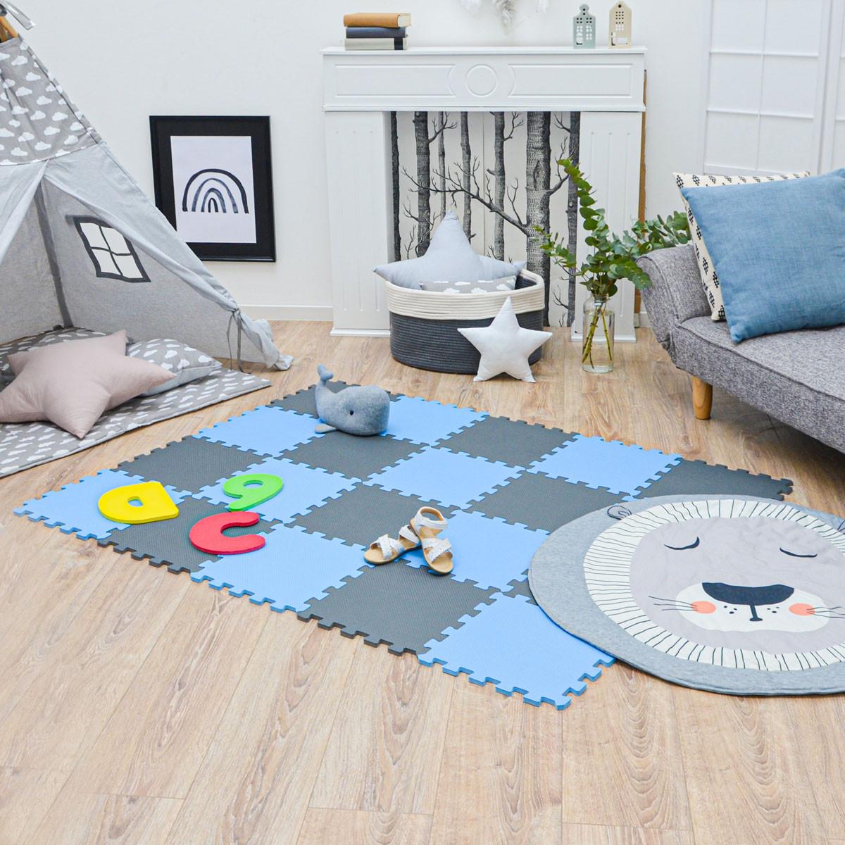 SPIELMATTE ab Null - 180/90/1 cm Puzzlematte Grau - Grau/Hellblau, Kunststoff (30/30cm) - Littletom