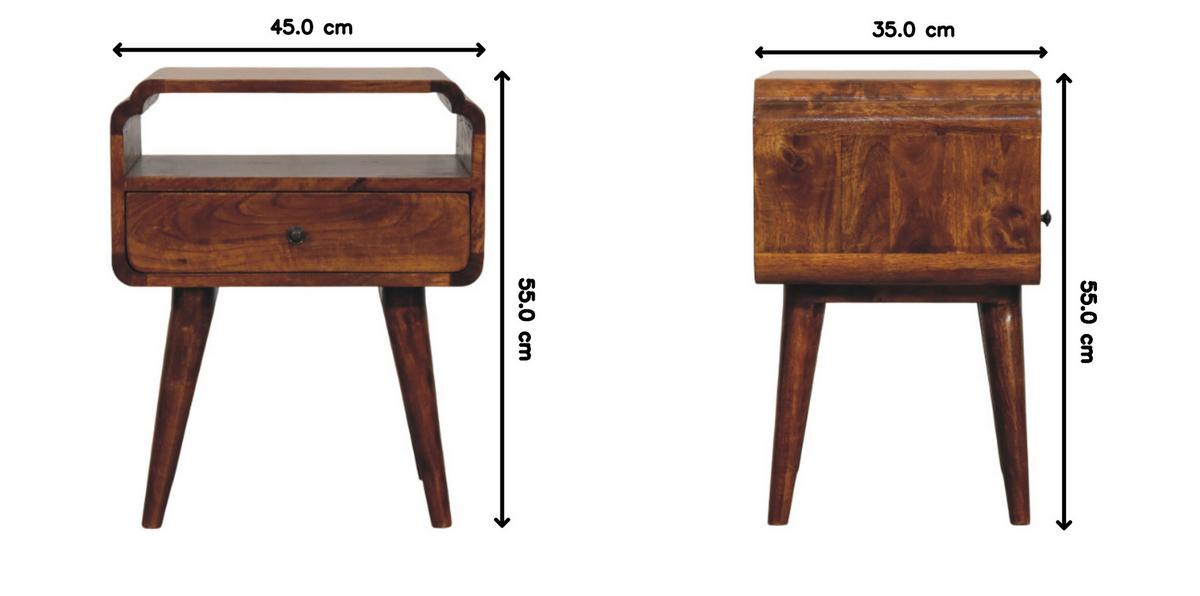 NACHTKASTEN Newton Kastanie, 1 Schublade und Offenes Regal, Dunkelbraun - Dunkelbraun/Messingfarben, Holz/Metall (45/55/35cm) - Artisan Furniture