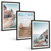 BILDER SET 3er Set - 40x60 cm Schwarzer Rahmen - Sommerliche Strandansichten in Pastellfarben - Schwarz, Kunststoff (40/60cm) - TULUP
