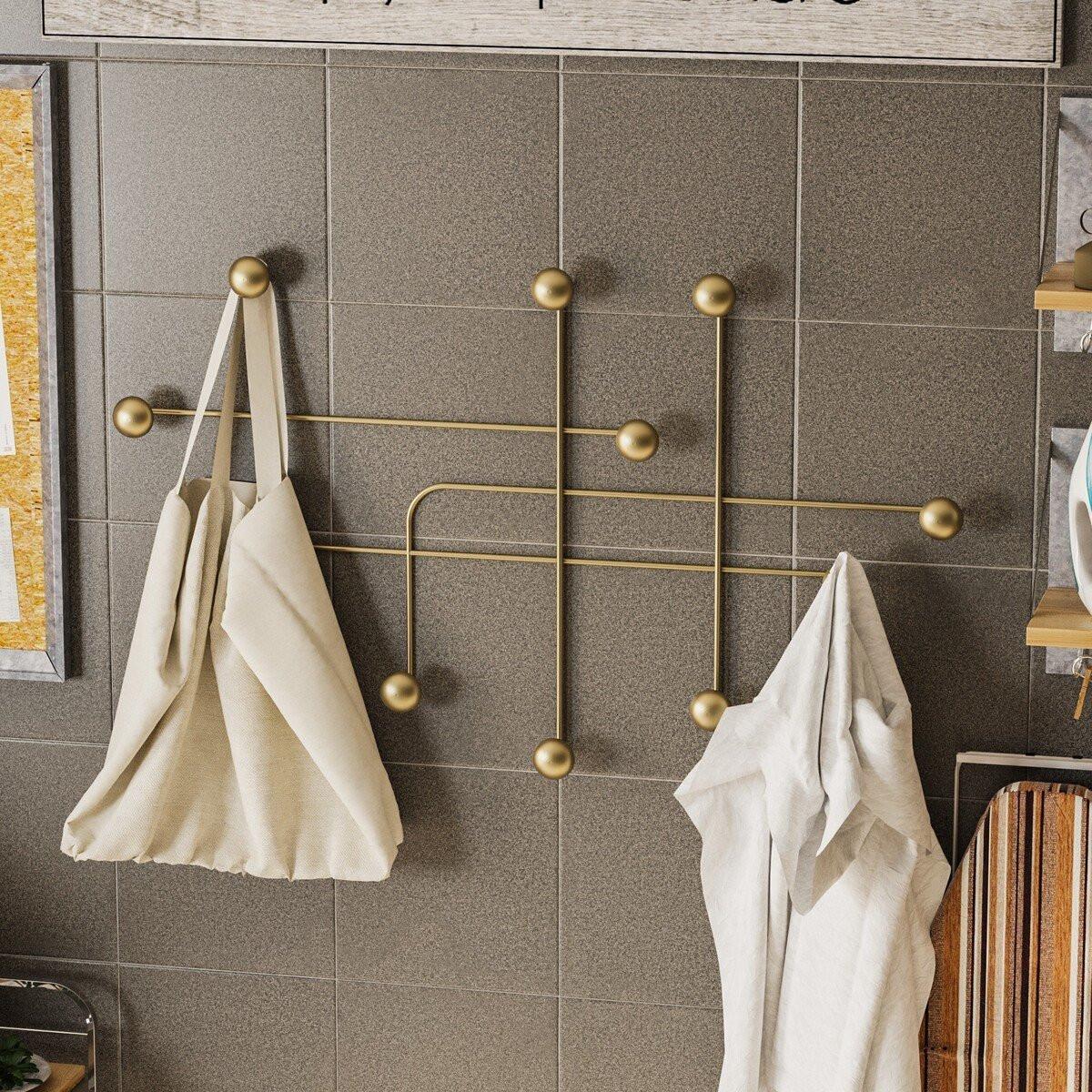 WANDGARDEROBE mit 9 Haken aus goldfarbenem Metall 107/10/64 cm - Goldfarben, Metall (107/64/10cm) - Calicosy