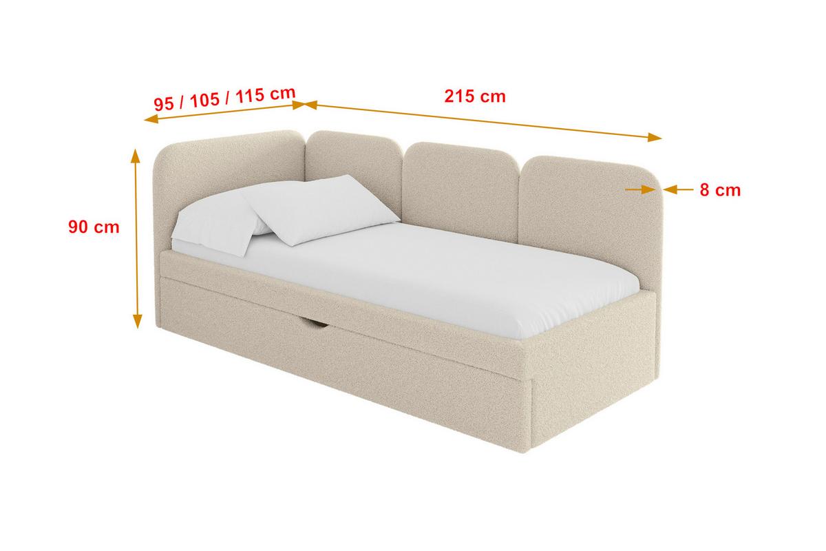 EINZELLBETT Jugendbett mit Bettkasten, Rechts - ALVY 90x200 Dunkelbeige - Taupe, Holzwerkstoff/Textil (90/200cm) - ALTDECOR