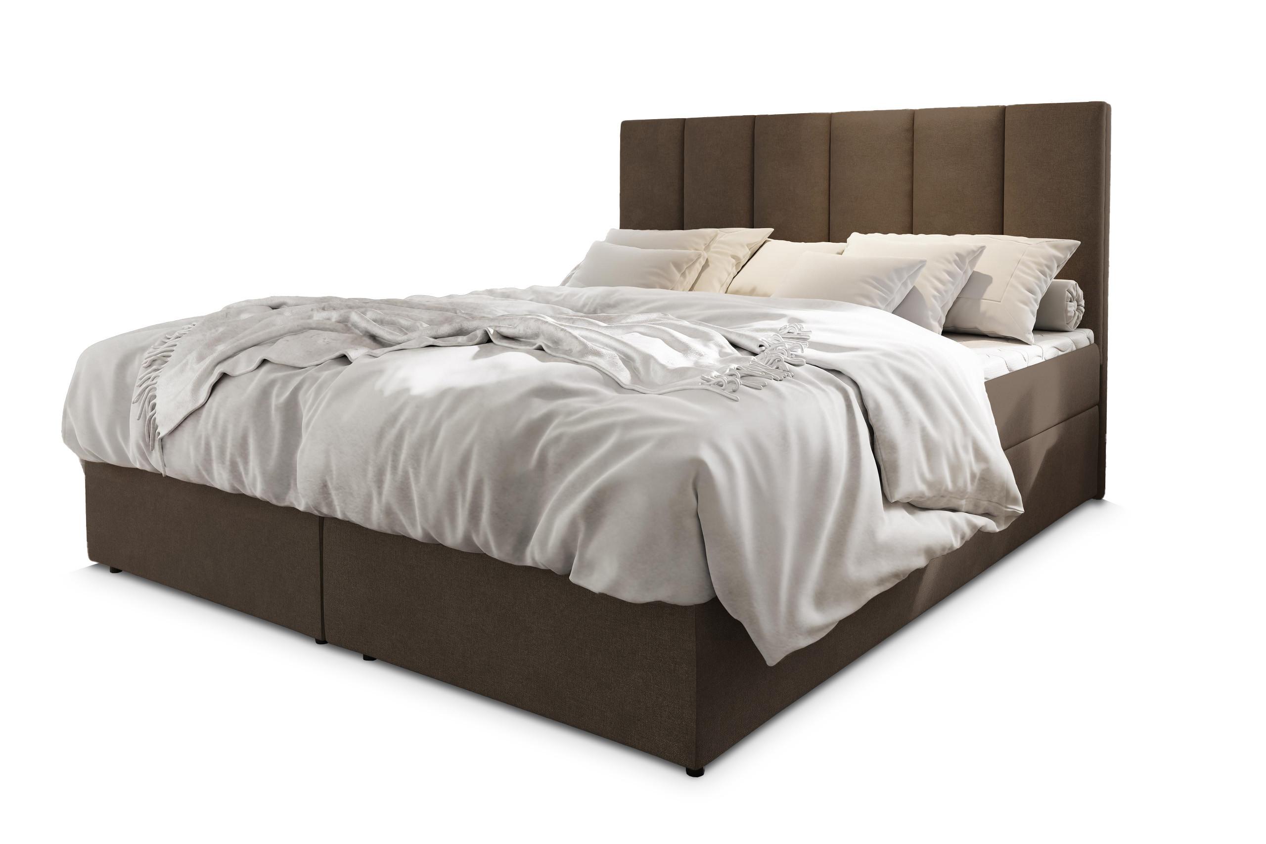 BOXBETT MERIL 160x200 cm mit Matratze und Topper - Braun - Hellbraun, Holz (160/200cm) - MASSENO