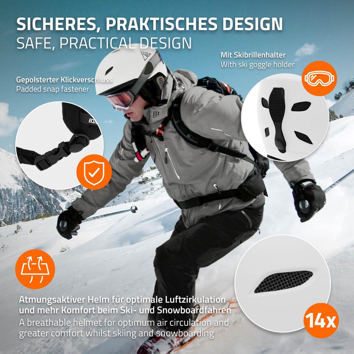 SKIHELM für Herren und Damen Snowboardhelm robust Weiß M 55-58 cm - Weiß, Kunststoff (29/23cm) - ECD-Germany