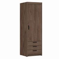 DREHTÜRENSCHRANK Elena mit 1 Tür und 3 Schubladen, Eiche Lefkas - Eichefarben, Holzwerkstoff (60/190/53cm) - Beautysofa