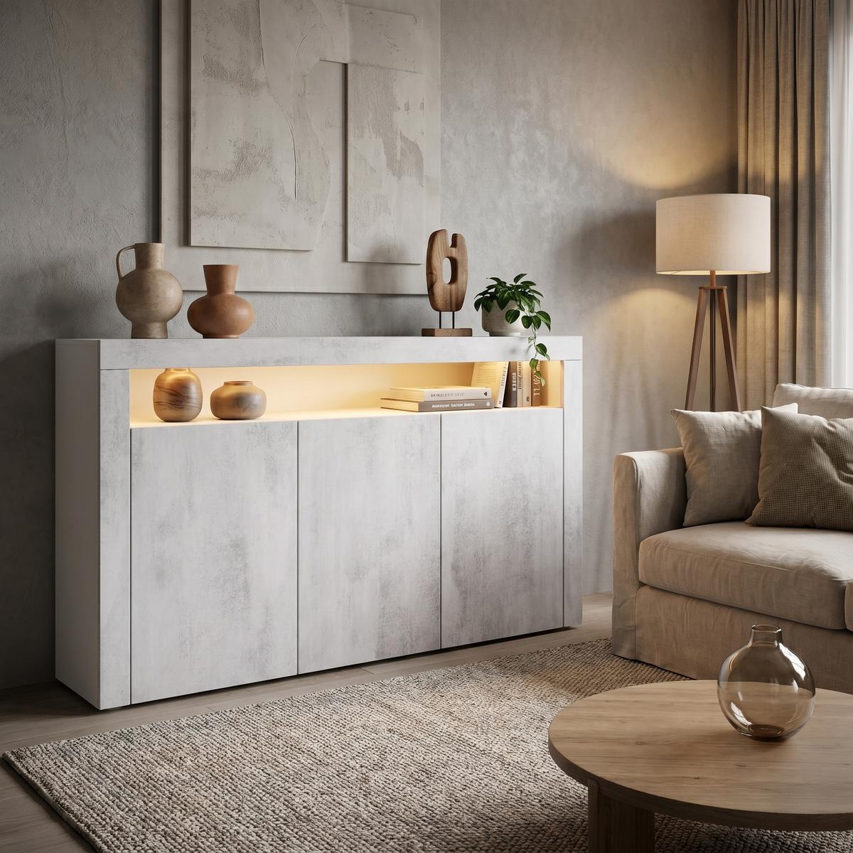 SIDEBOARD Valencia Beton Oxid Optik/ Beton Oxid Optik - Hellgrau, Holzwerkstoff (155/92/40cm) - Vladon