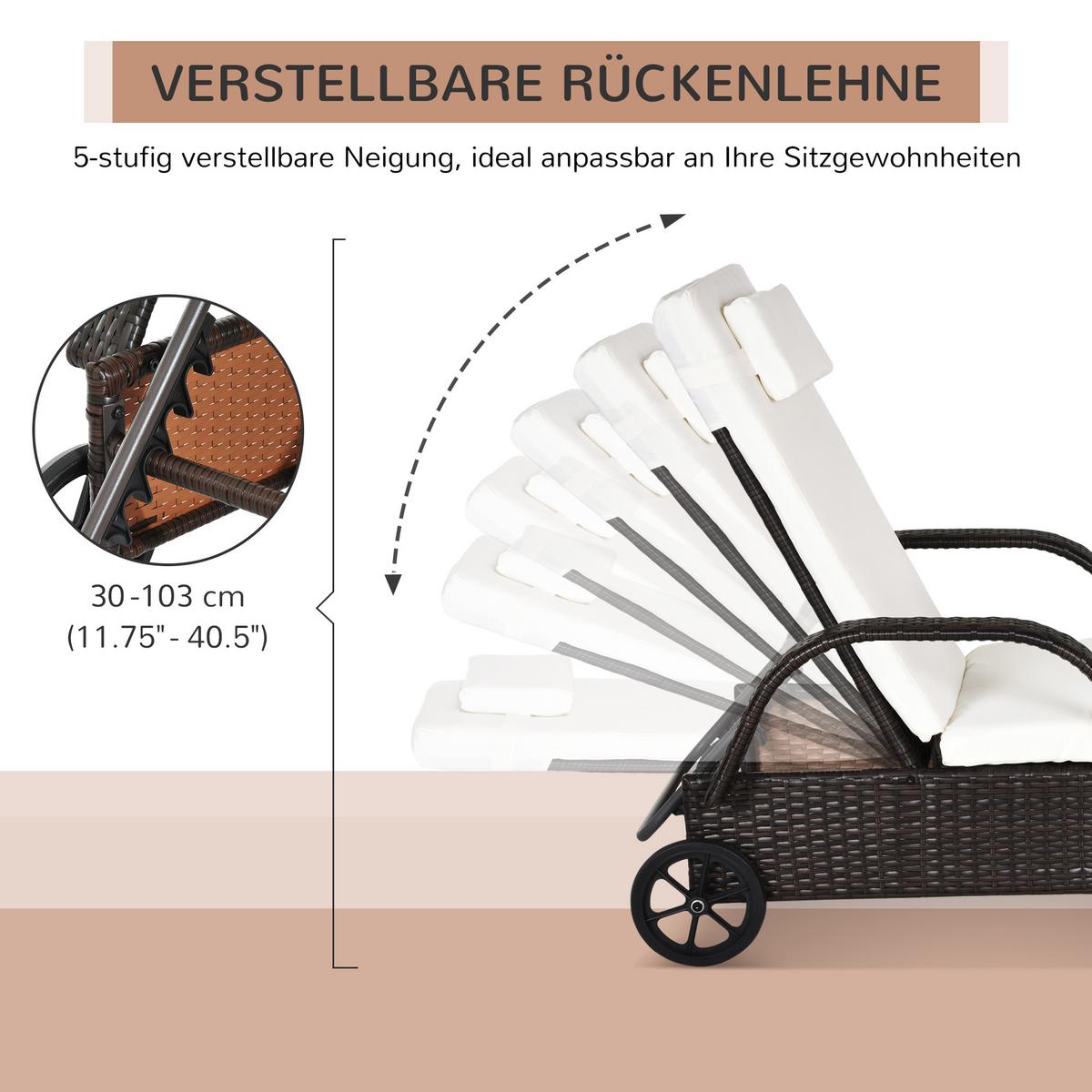 SONNENLIEGE, Polyrattan, Kaffeebraun - Multicolor, Kunststoff (73/103/200cm) - Outsunny