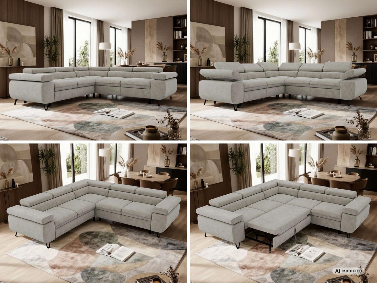 ECKSOFA QUADRO L - Hellgrau Stukture - Rechts Seite - Hellgrau/Schwarz, Textil/Metall (269/269cm) - MKS