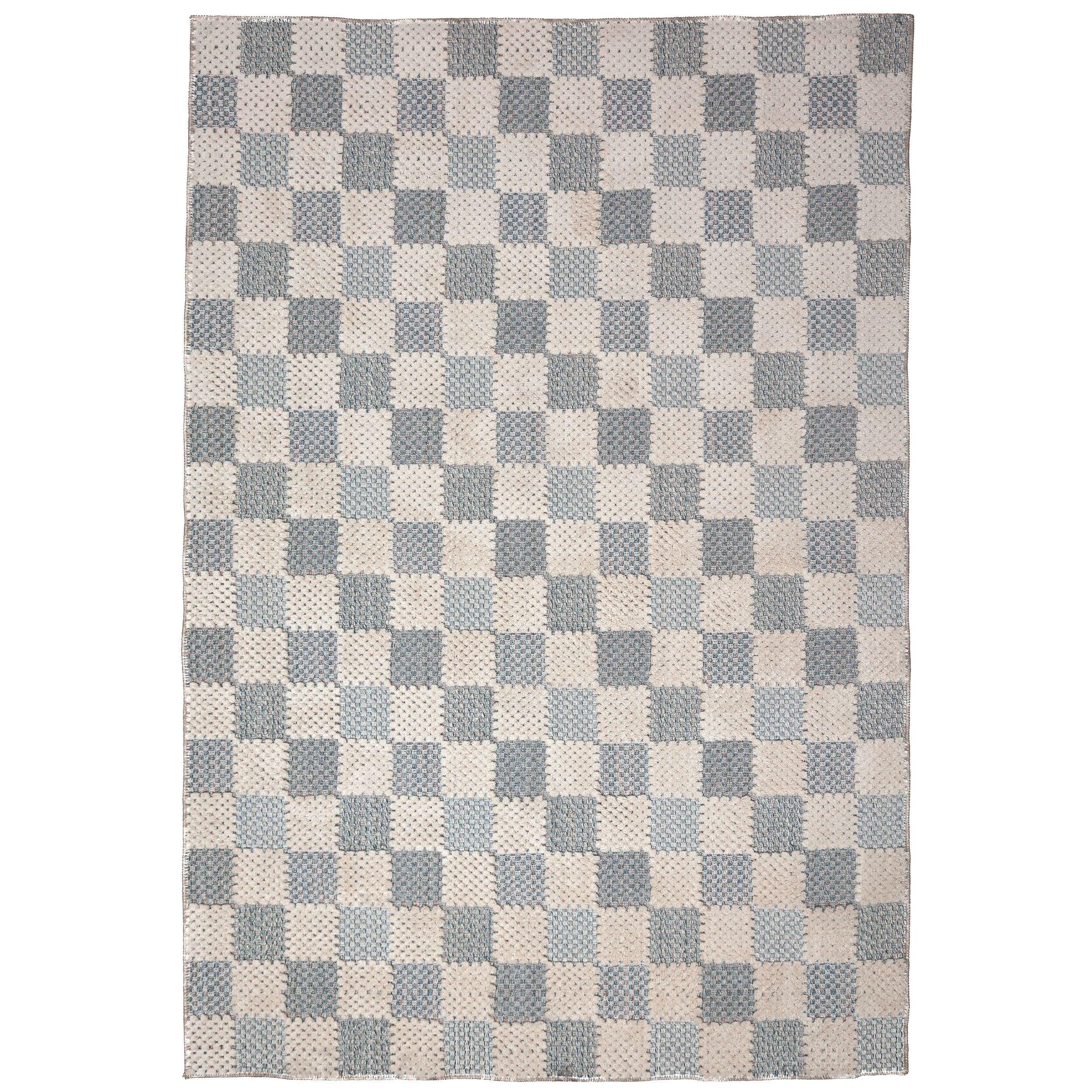 BAUMWOLLTEPPICH waschbar AFTON, Schachbrettmuster, Natur-Blau, 194 x 290 cm - Beige, Textil (194/290cm) - KADIMA DESIGN