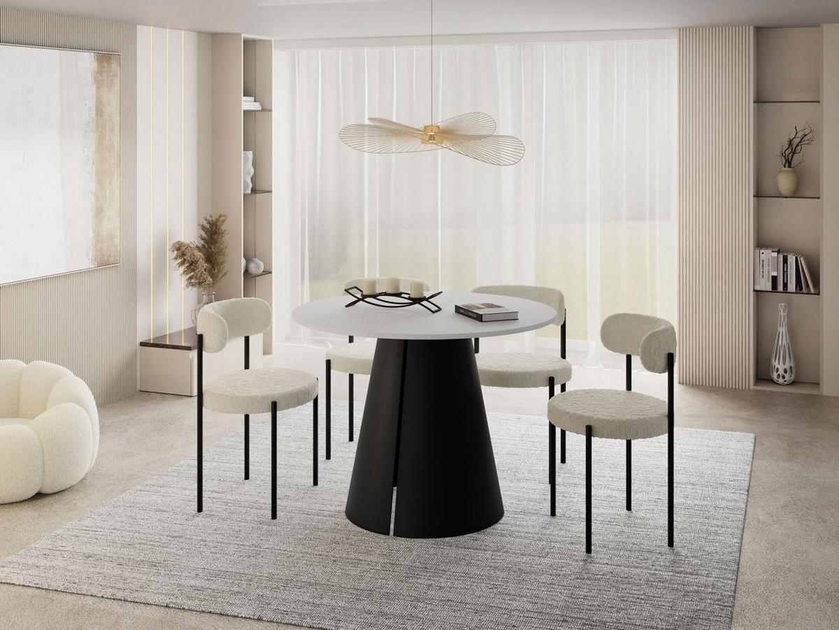 ESSTISCH Lamio runder ausziehbarer, Weiß 120-200/120/76 cm - Schwarz/Weiß, Holzwerkstoff/Metall (120/196/76cm) - WFL GROUP