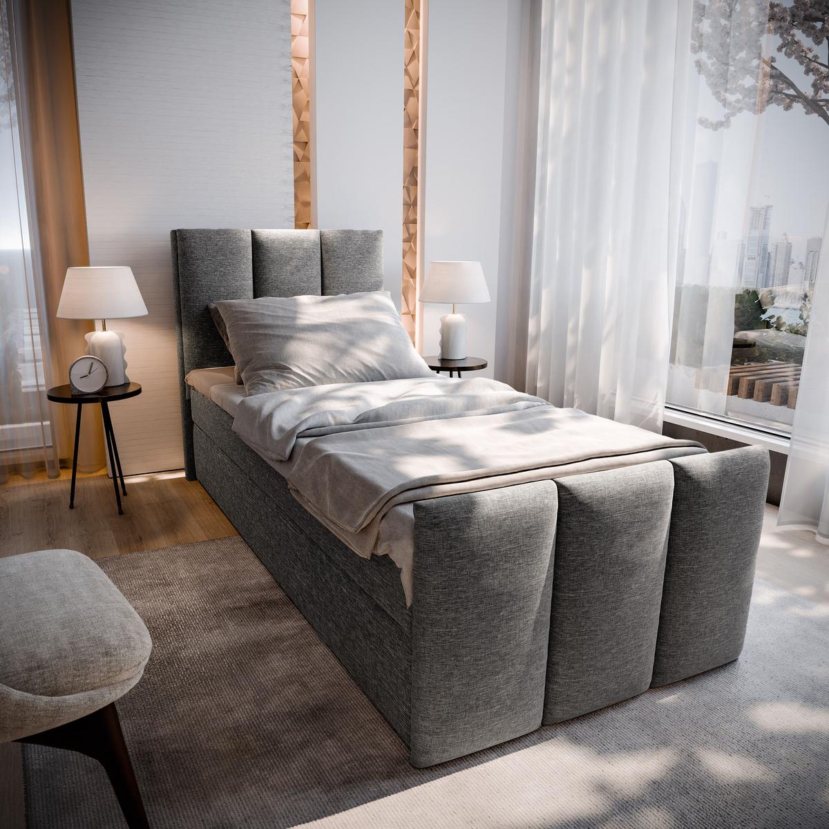 BOXBETT LAGO 80 80x200 cm mit Matratze und Topper - Grau - Grau, Holz (80/200cm) - MASSENO