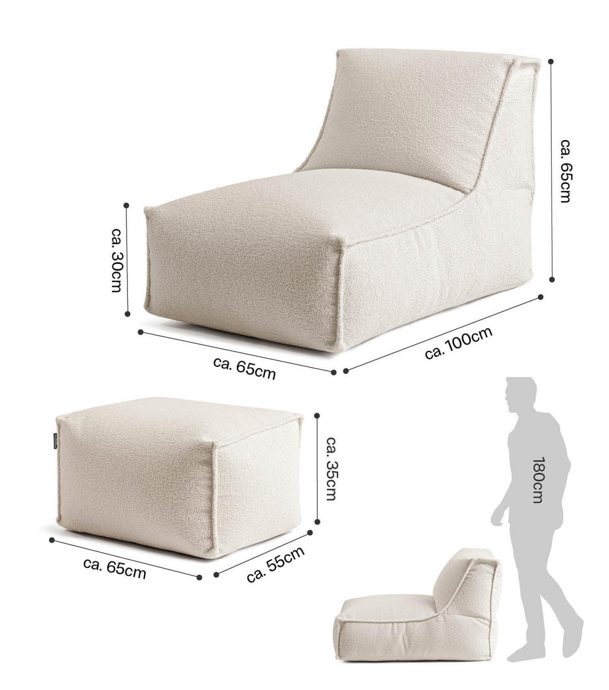 SITZSACK Bouclé Doze mit Hocker - Beige, Textil (155/65/65cm) - Mokebo